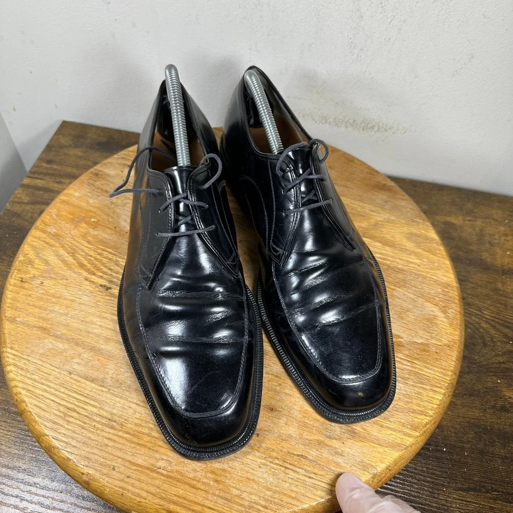 Salvatore Ferragamo Mens 0984 R26 U Black Leather Apron Toe Derby Shoes 8.5 D